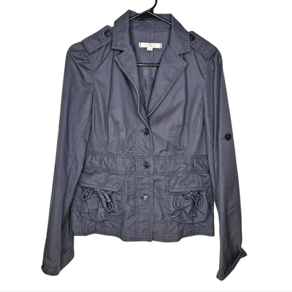 Ann Taylor Loft Button Up Roll Sleeve Cinch Back Gray Jacket Small